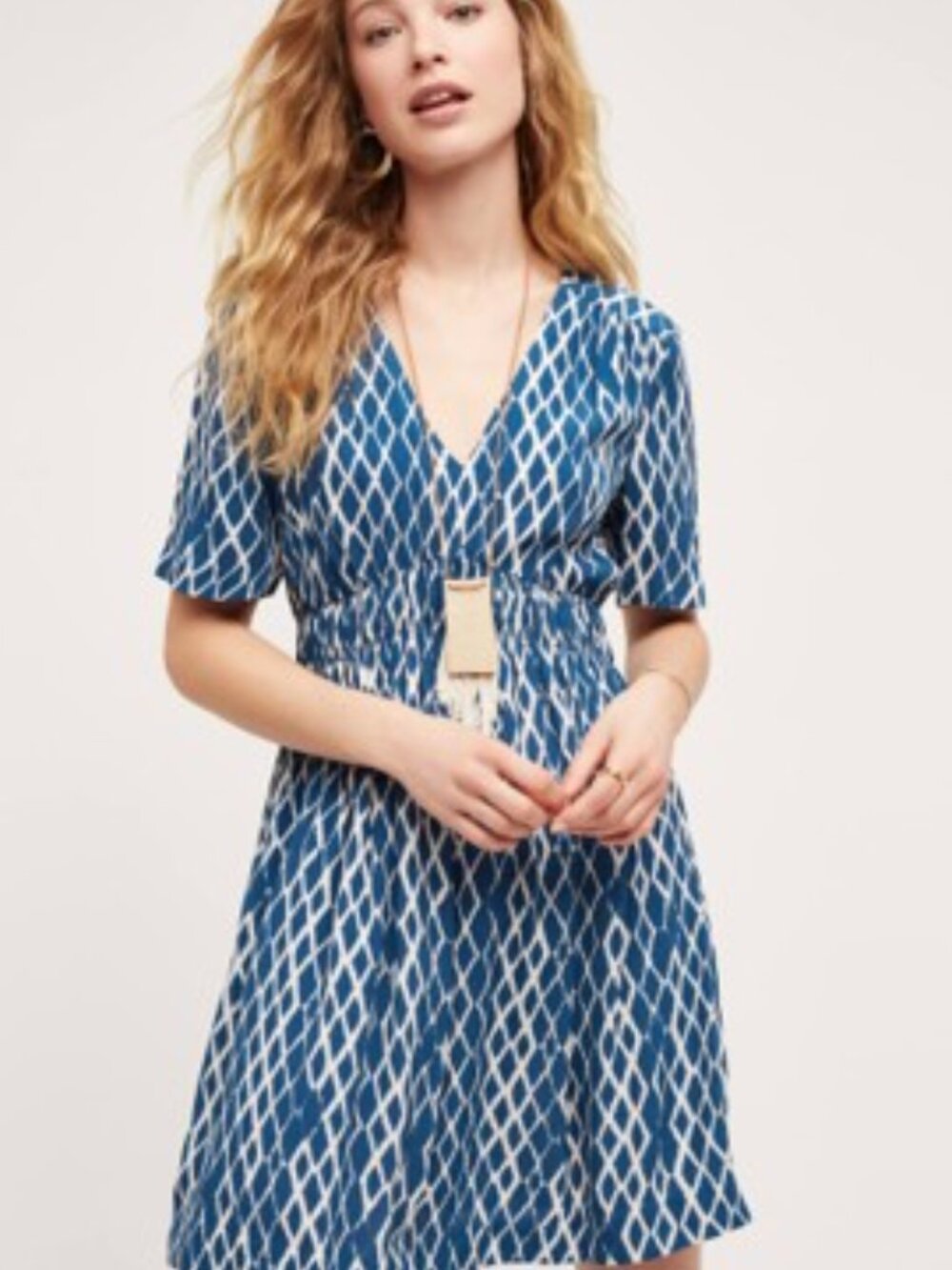 Anthropologie HD in Paris Archipelago Blue Diamond Print Dress Size 10P